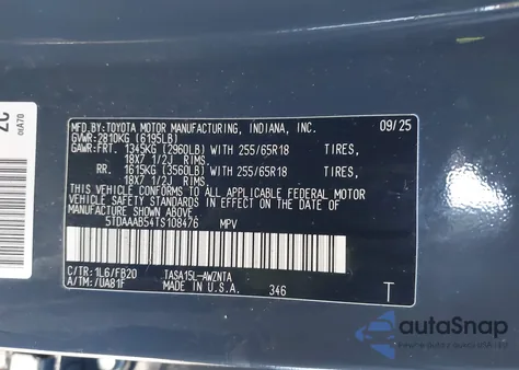 2026 Toyota Grand Highlander Le from USA, damaged, VIN 5TDAAAB54TS108476